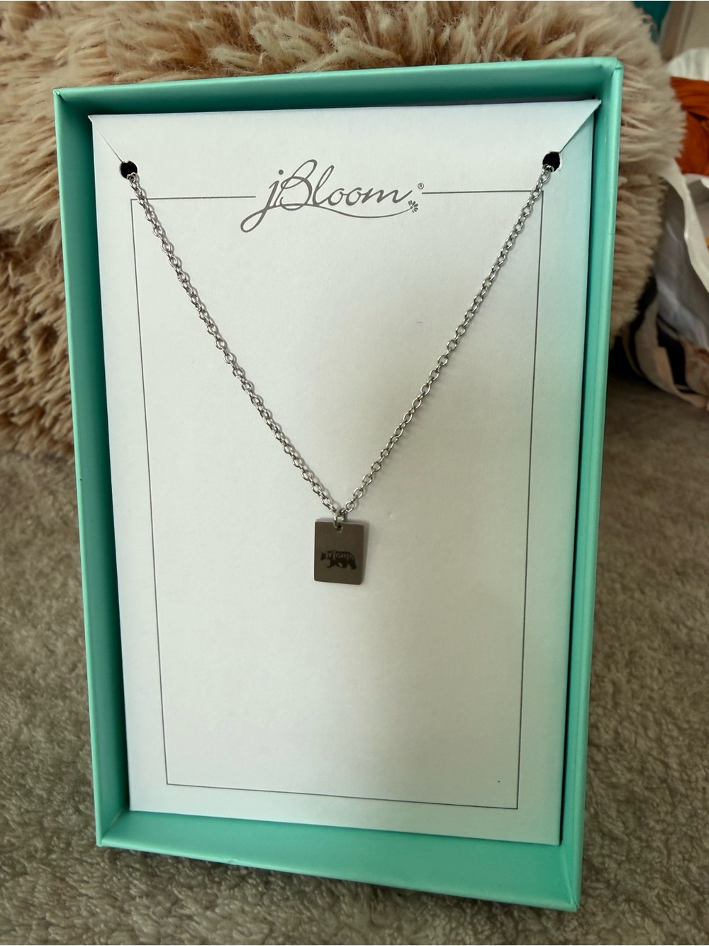 jBloom Silver Rectangular “Mama Bear” Pendant Necklace